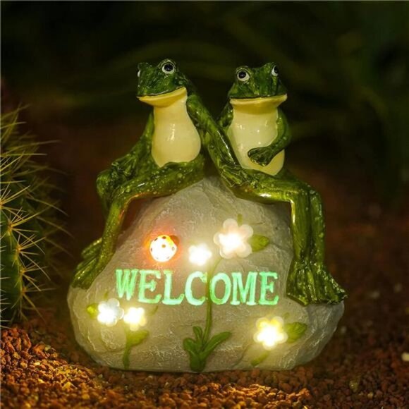 Nacome Solar Garden Outdoor Statues Frog with Succulent and 7 LED Light - Picture 1 of 7